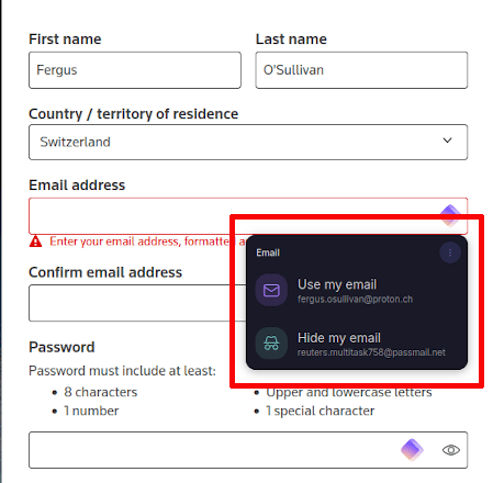 Proton Pass email prompt