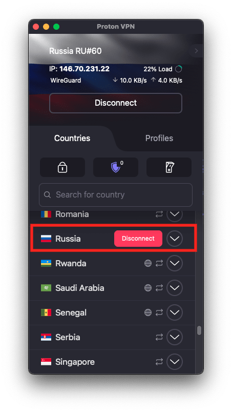 Connect to any server in Russia