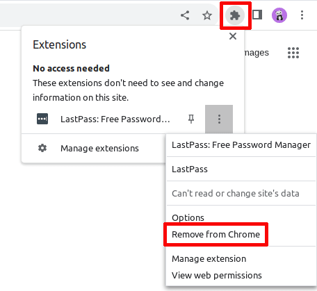 Delete LastPass from Chrome