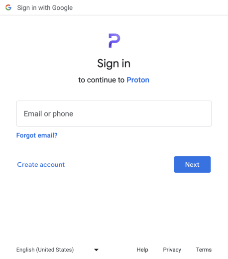 Window to sign in to your Google account