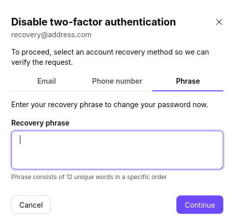 Enter your recovery phrase
