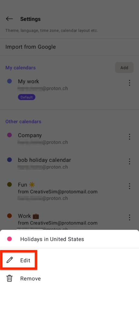 Edit calendar option