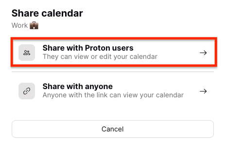 Option to choose either Share with Proton users or Share with anyone