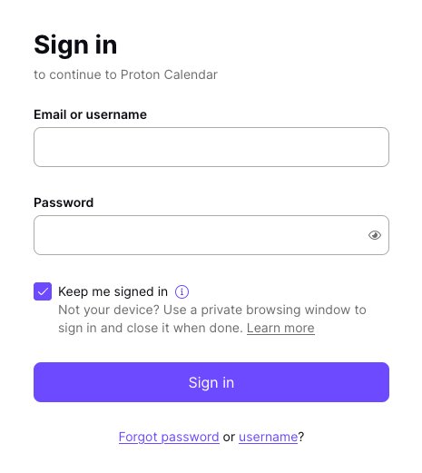 Box to sign in to another Proton Account