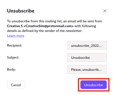 Unsubscribe confirmation button