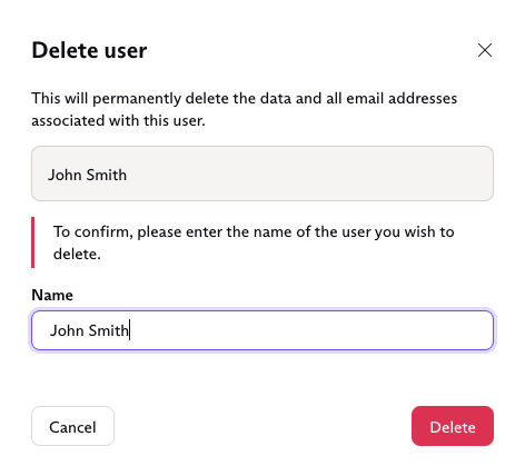 Box to enter the name of the user you want to delete