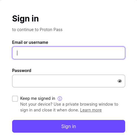 Username field in Proton Pass