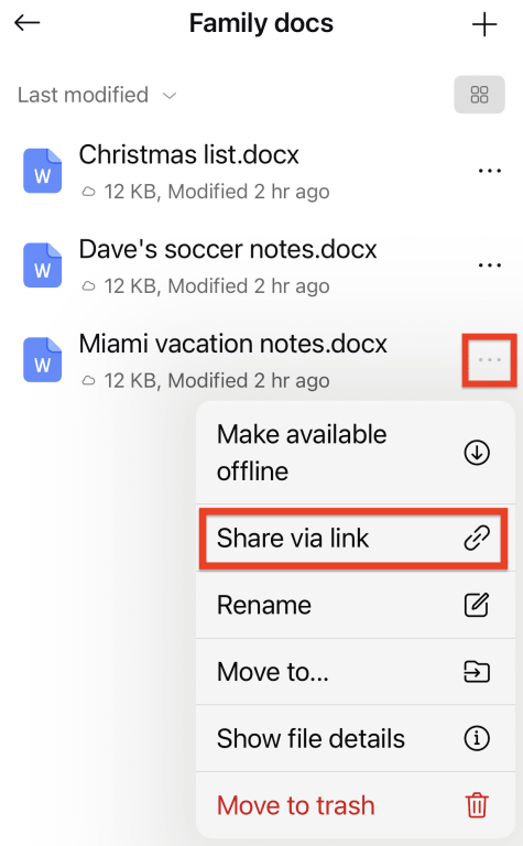 Share via link button in Proton Drive app allowing you to send large files securely