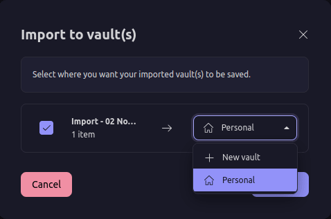 Choose vault in Proton Pass