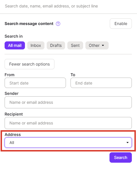 Use the Address field to locate all messages associated with the address that needs to be deleted.