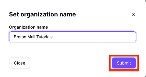 Window to set your organization name