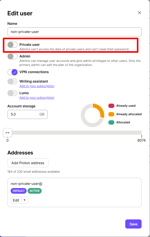 Change non-private user to private.