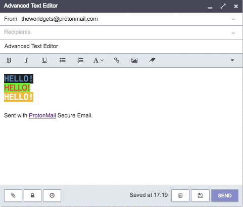 Proton Mail advanced text editor