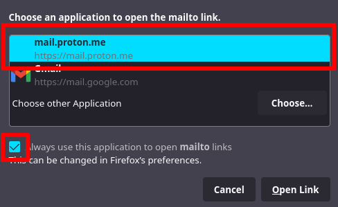 Set Proton Mail as the default handler for mailto links