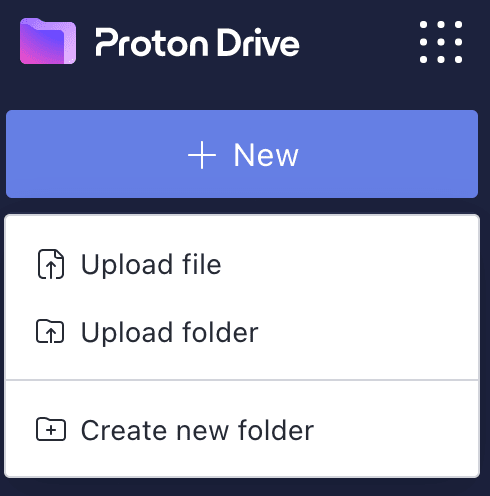 New button in Proton Drive