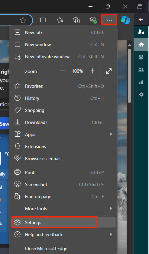 Open Edge settings