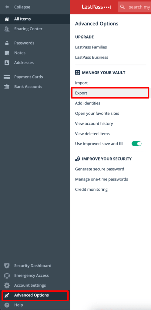 Export your LastPass passwords