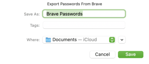 Select where to save your exported passwords