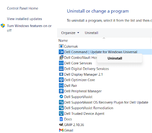 Uninstalling a program in Windows