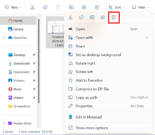 Rimuovere file in Windows