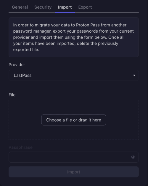 Import your exported passwords to Proton Pass