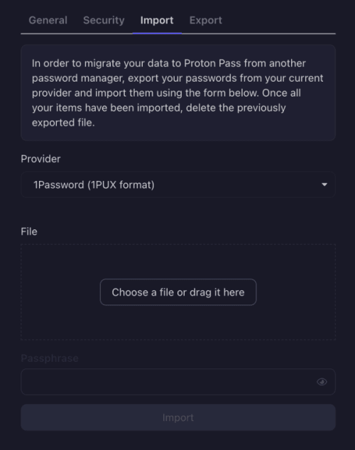 Import your exported passwords to Proton Pass