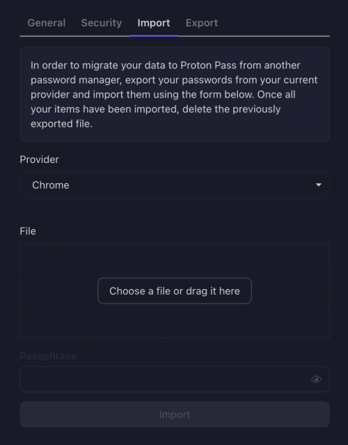 Import your exported passwords to Proton Pass