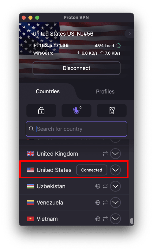 Connect to any Plus server in the United States.