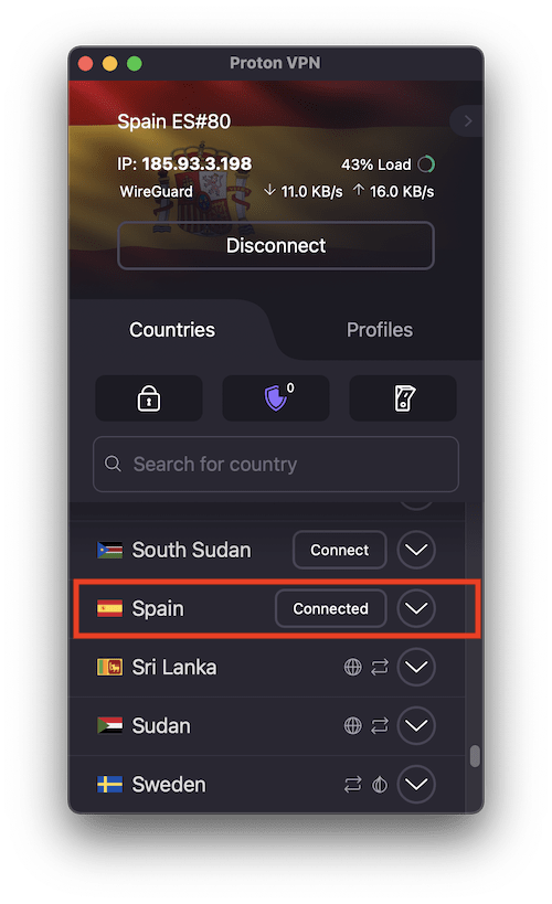 Connect to any server in Spain