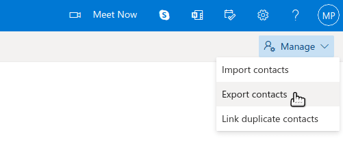 Image of export contacts from Outlook
