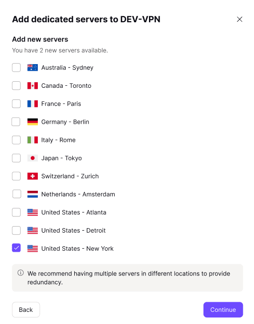 Select your preferred server location