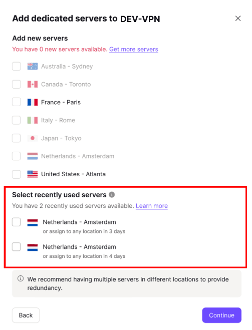 See recently used servers