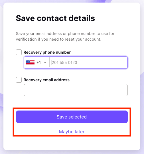 Option to save a recovery phone number or email address for your free email account