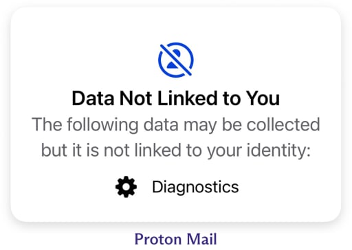 L'etichetta sulla privacy di Proton Mail nell'App Store di Apple