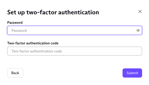 Enter your password and 2fa authentication code