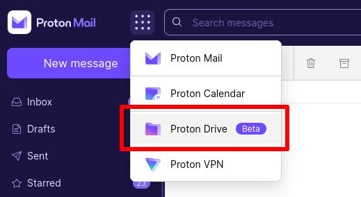 App selector Proton Drive