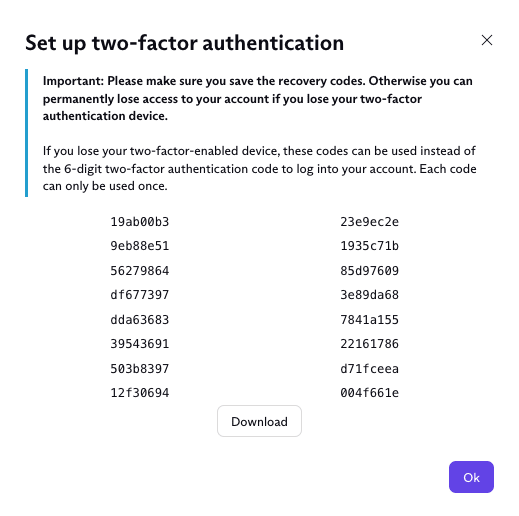 2FA recovery codes