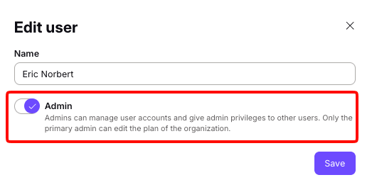 Toggle the Admin button