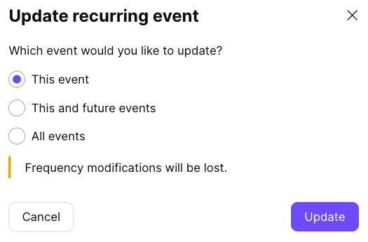 Options to update a recurring event