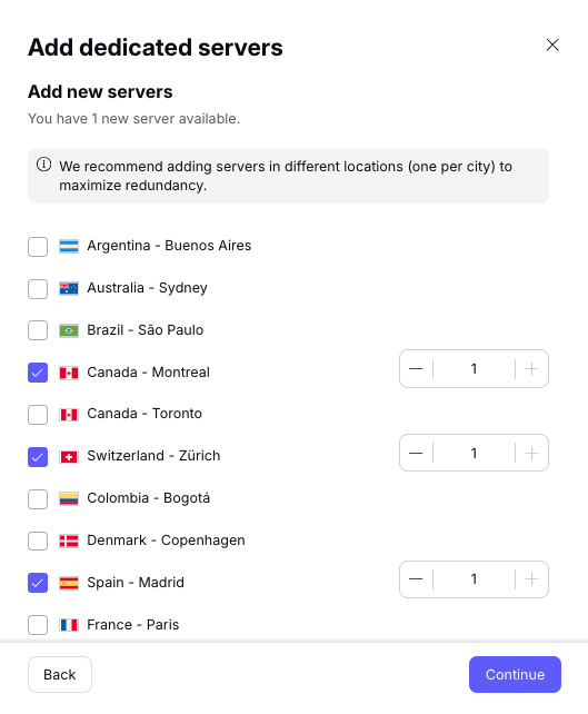Select the servers you'd like to add