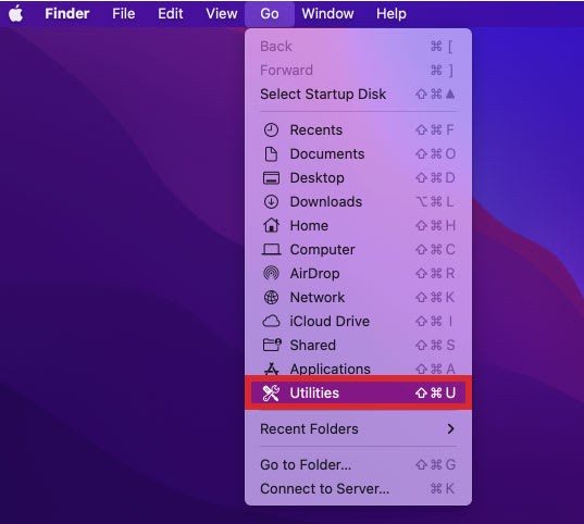 Finder showing how to find utilities on Mac