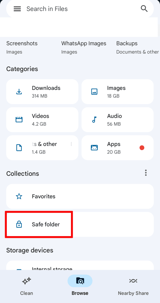 Der Safe-Ordner auf Android