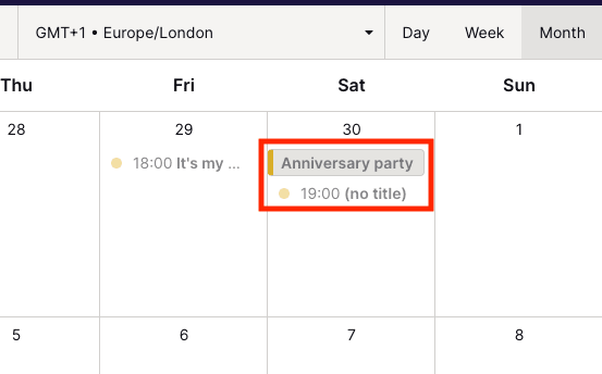 Example "Anniversary party" event in Proton Calendar