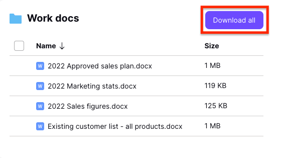 Download all button to download files for secure file sharing with Proton Drive