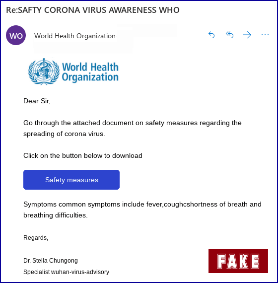 WHO coronavirus email scam