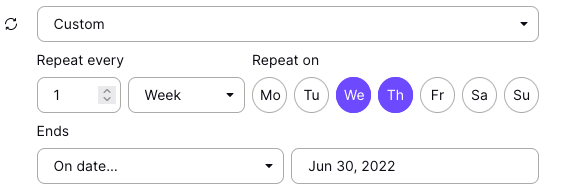 Custom event repeating on certain days