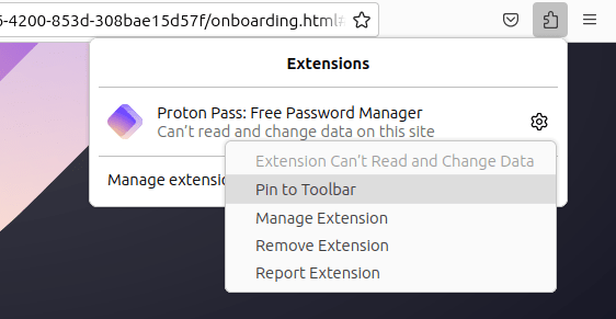 Pin Proton Pass to your toolbar