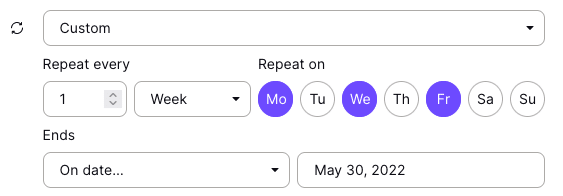 Custom repeat event options in the web app