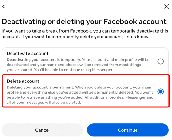 Delete account