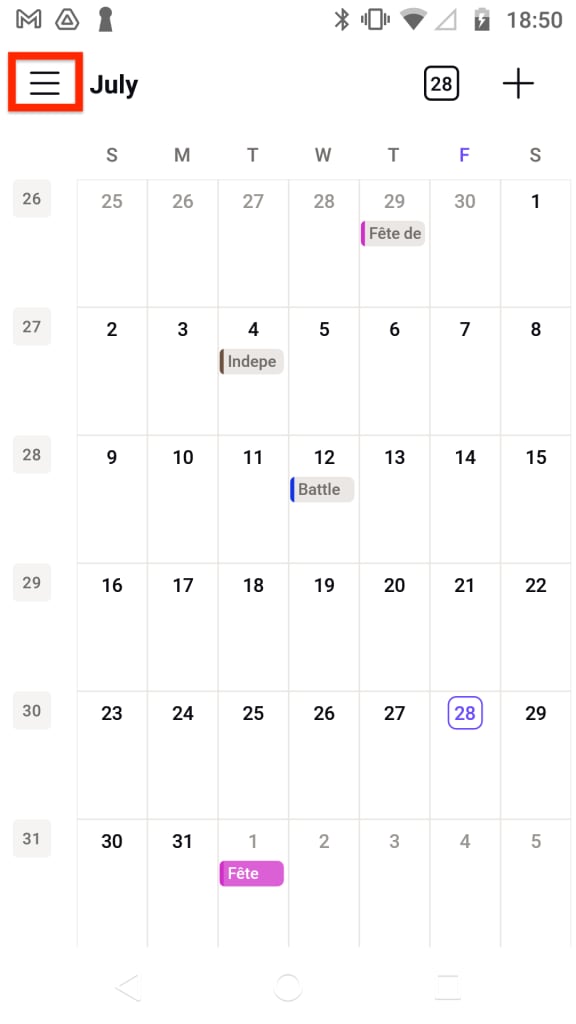 Hamburger menu in Proton Calendar for Android